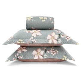 Kit Colcha Casal 100% Poliéster Versalhes Havan Casa 3 Pçs - Malva Verde Floral