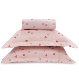 Kit Colcha Casal Estampada Versalhes Havan Casa 3 Peças - Corações Rose