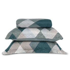 Kit Colcha Queen Estampada Versalhes Havan Casa 3 Pçs - Alicante Verde Geo