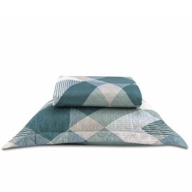 Kit Colcha Solteiro Estampada Versalhes Havan Casa 2 Pçs - Alicante Verde Geo