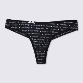 Kit Com Duas Calcinhas Fio Duplo Cotton Holla Pto Est Love/Bco