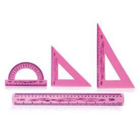 Kit De Régua Flex Rosa 4 Peças Waleu - 10130013