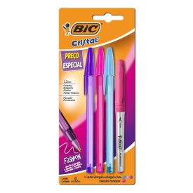 Kit Escolar 3 Canetas Fashion + Marcador Bic - 935271