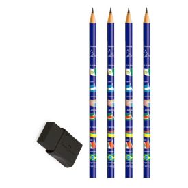 Kit Escolar 4 L&aacute;pis + Borracha Faber Castell - KIT/BANDEIRAS