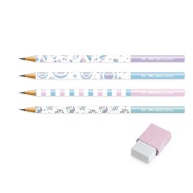 Kit Escolar Básico 4 Lápis E 1 Borracha Faber Castell - Tons Pastel