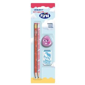 Kit Escolar Com Lápis + Borracha + Apontador Fini Leo&Leo - 10330