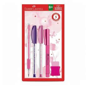Kit Escolar 5 Peças Faber Castell - Rosa e Lilás