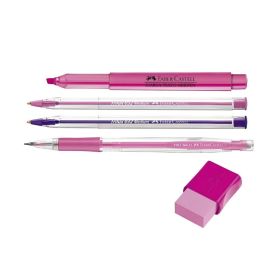 Kit Escolar 5 Peças Faber Castell - Rosa e Lilás