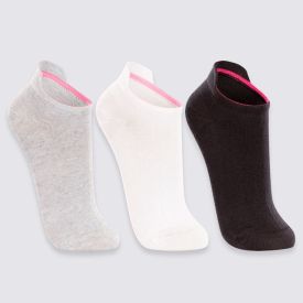 Kit Meia Feminina Soquete com Puxador Lupo - Branco/Preto/Cinza 34/39