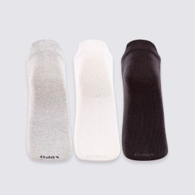 Kit Meia Feminina Soquete com Puxador Lupo - Branco/Preto/Cinza 34/39