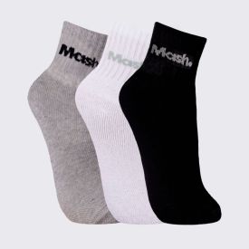 Kit Meia Masculina com 3 Pares Cano Curto Esportiva Mash - Br/Cz/Pt 39/43