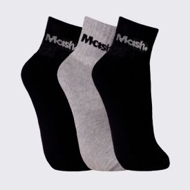 Kit Meia Masculina com 3 Pares Cano Curto Esportiva Mash - Pt/Cz/Pt 39/43