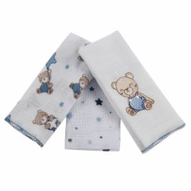 Kit Pano De Boca Prime Havan Baby - Teddy Azul