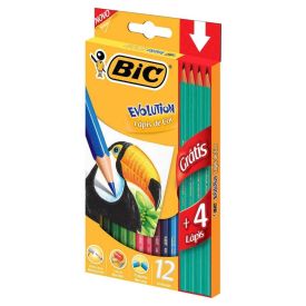 Lápis De Cor Evolution Com 12 Cores E 4 Lápis Preto Bic - 902545