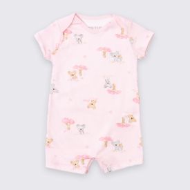 Macaquinho Bebê Menina Manga Curta Estampado Yoyo Baby Rosa Biscuit