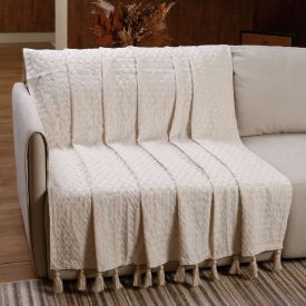 Manta para Sofá Provence com Pingentes 1,40X1,70M Havan Casa - Cru