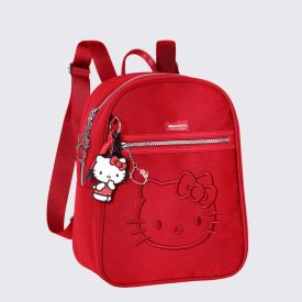 Mochila Infantil Hello Kitty com Chaveiro Sanrio - Vermelho