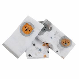 Kit 3 Panos De Boca 32Cm X 32Cm 100% Algodão Havan Baby - Safari