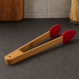 Pegador De Silicone Com Cabo De Bambu Havan Casa - Vermelho