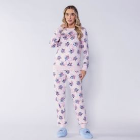 Pijama Feminino Longo Peletizado Disney Stitch & Angel