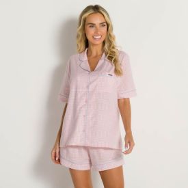 Pijama Feminino Curto Tricoline Xadrez Camila Moretti Rosa Claro