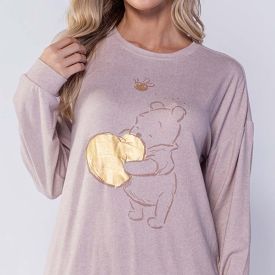 Pijama Feminino Longo Em Malha Tricot Disney Pooh