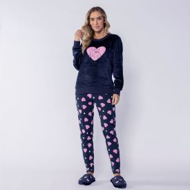 Pijama Feminino Longo In Love Camila Moretti Azul Marinho