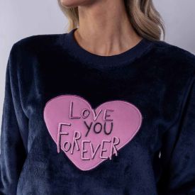 Pijama Feminino Longo In Love Camila Moretti Azul Marinho