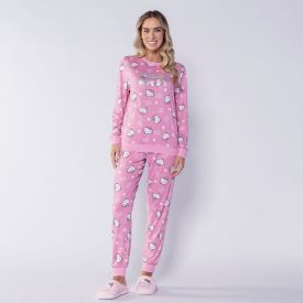 Pijama Feminino Longo Peletizado Sanrio Hello Kitty