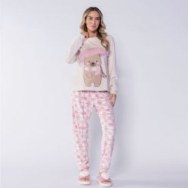 Pijama Feminino Longo Rainy Teddy Camila Moretti Bege