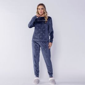 Pijama Feminino Longo Em Plush Disney Stitch