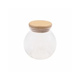 Pote De Vidro Com Tampa Bambu Redondo Havan Casa 1,4 Litros - Transparente