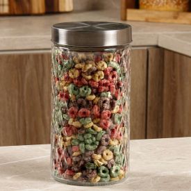 Pote De Vidro Redondo Com Tampa Havan Casa 1,6 Litros - Transparente e Prata