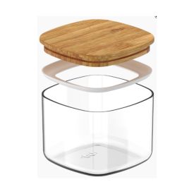 Pote Hermético Quadrado Keep Ou 450Ml - Transparente e Bambu