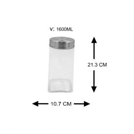 Pote Quadrado Com Tampa Em Metal Havan Casa 1,5 Litro - Vidro