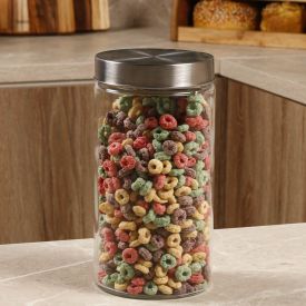 Pote Vidro Com Tampa Havan Casa 1,6 Litros - Transparente e Prata