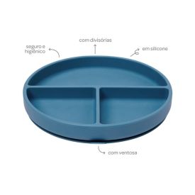 Pratinho Em Silicone Com Ventosa E Divisória Buba - Azul Escuro
