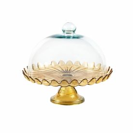 Prato De Bolo Com Pé E Tampa Pétalas De Jasmin Vitazza - Âmbar