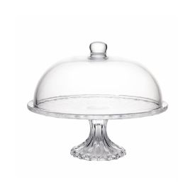 Prato Para Bolo Com Pé E Tampa Diamante 30 Cm - Transparente