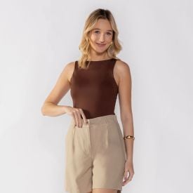 Regata Feminina Em Poliamida Patricia Foster Marrom