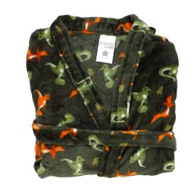 Roupão Infantil m Microfibra Lumini Havan Kids - Dinossauro Verde
