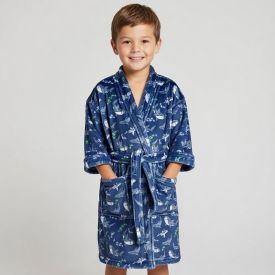 Roupão Infantil P Microfibra Lumini Havan Kids - Tubarão Azul