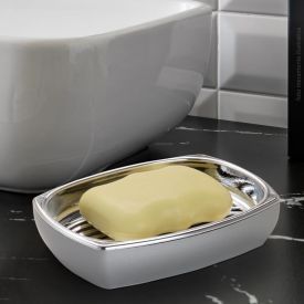 Saboneteira Branca Com Aço Escovado Conceito Arthi