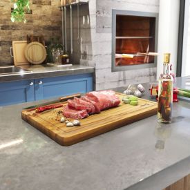 Tabua Teca Double 40Cm X 28Cm Area De Corte C/ Canaleta E Rebaixo