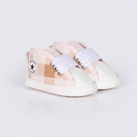 Tênis Bebê Menina Xadrez 0 a 8 Meses Yoyo Baby Rosa Claro