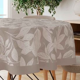 Toalha De Mesa 1,50M Redonda Estampada Havan Casa - Folhas Cinza