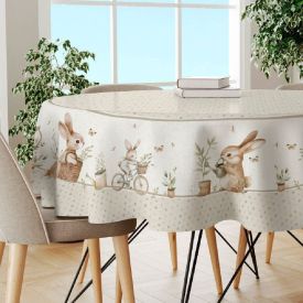 Toalha de Mesa Redonda de Páscoa Estampada 1,50M Havan Casa - Coelho Jardim Bege