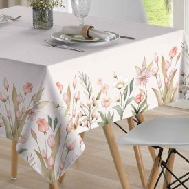 Toalha De Mesa Retangular 1,80X1,80 M Clean Renova Döhler - Flores Salmão