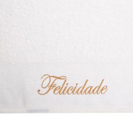 Toalha De Rosto Bordada Desejos - Off White Felicidade