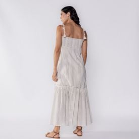 Vestido Feminino Longo Com Alça De Amarrar Patricia Foster Off White